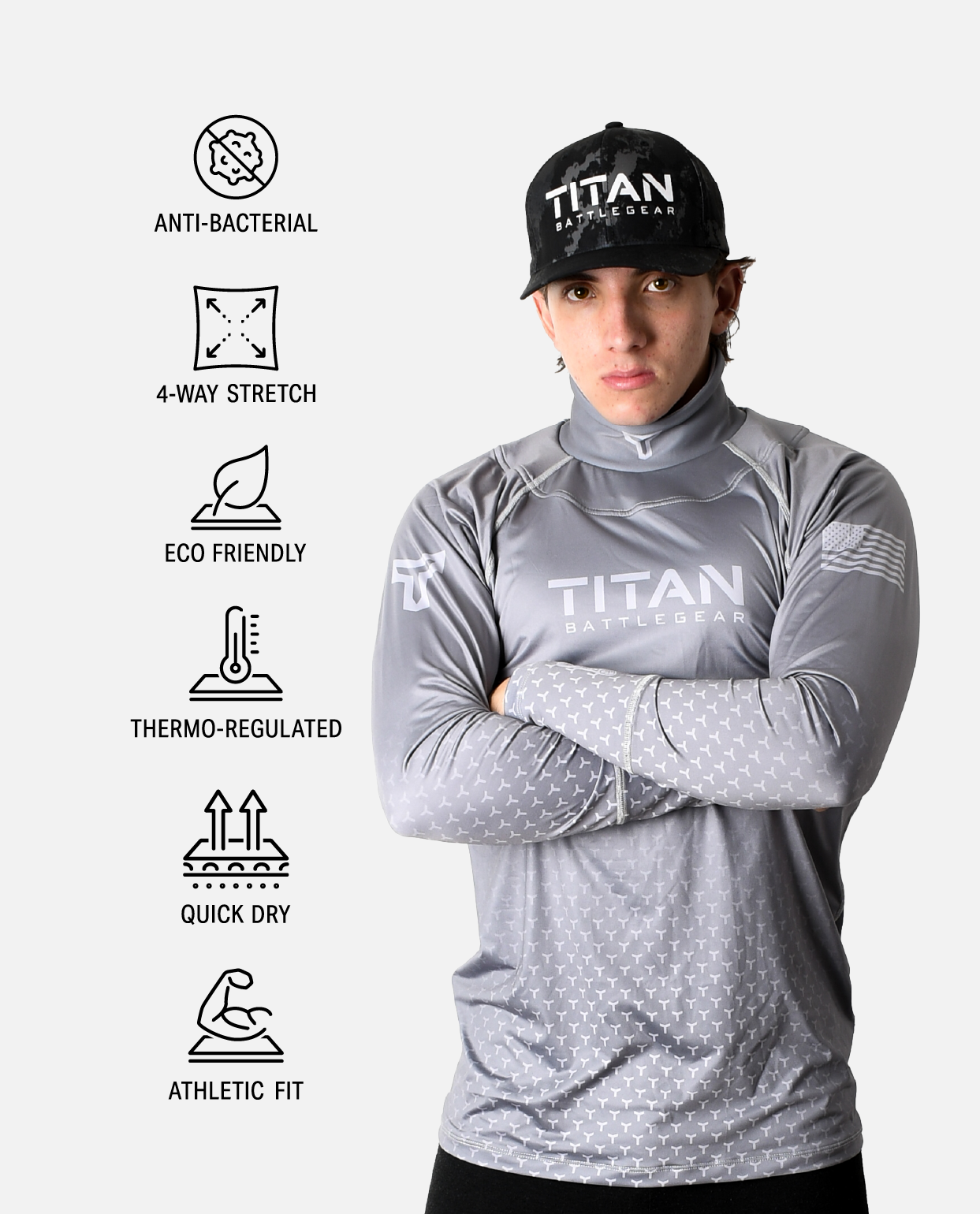 BG 2.0 LS VELCRO NECK GUARD SHIRT - GRAY