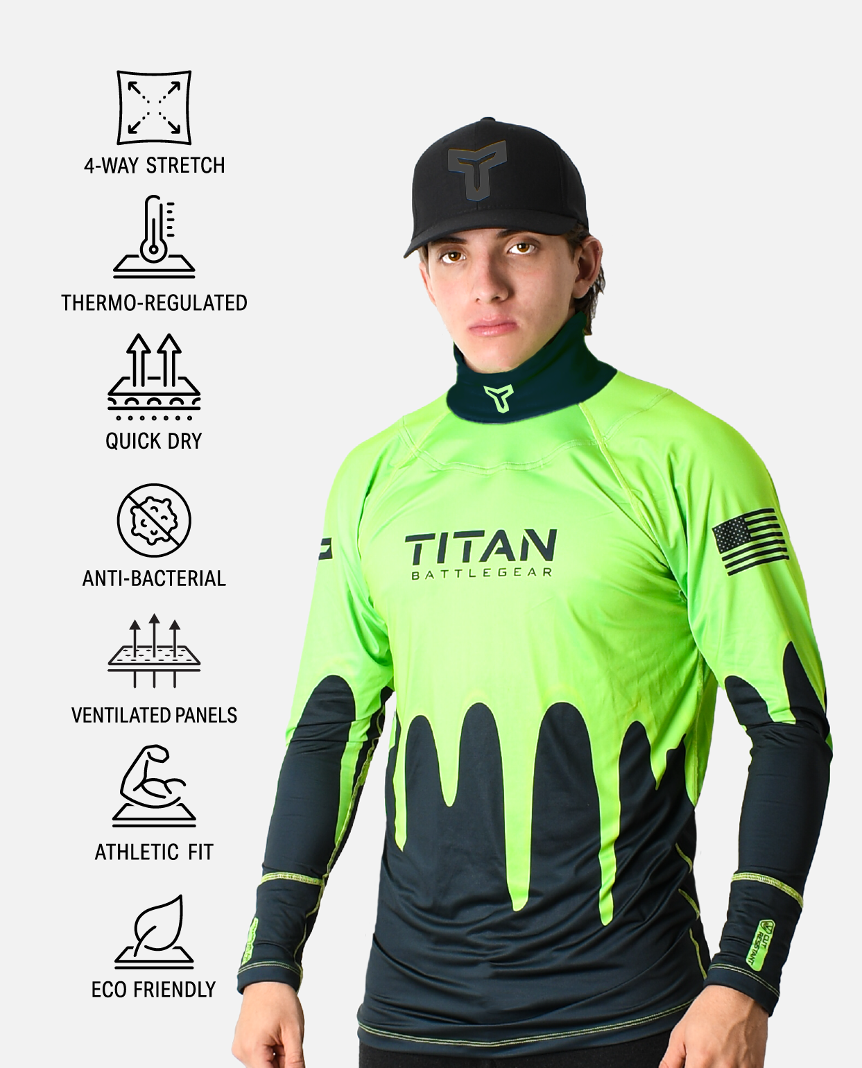 BG 2.0 LS NECK GUARD SHIRT - GREEN SLIME