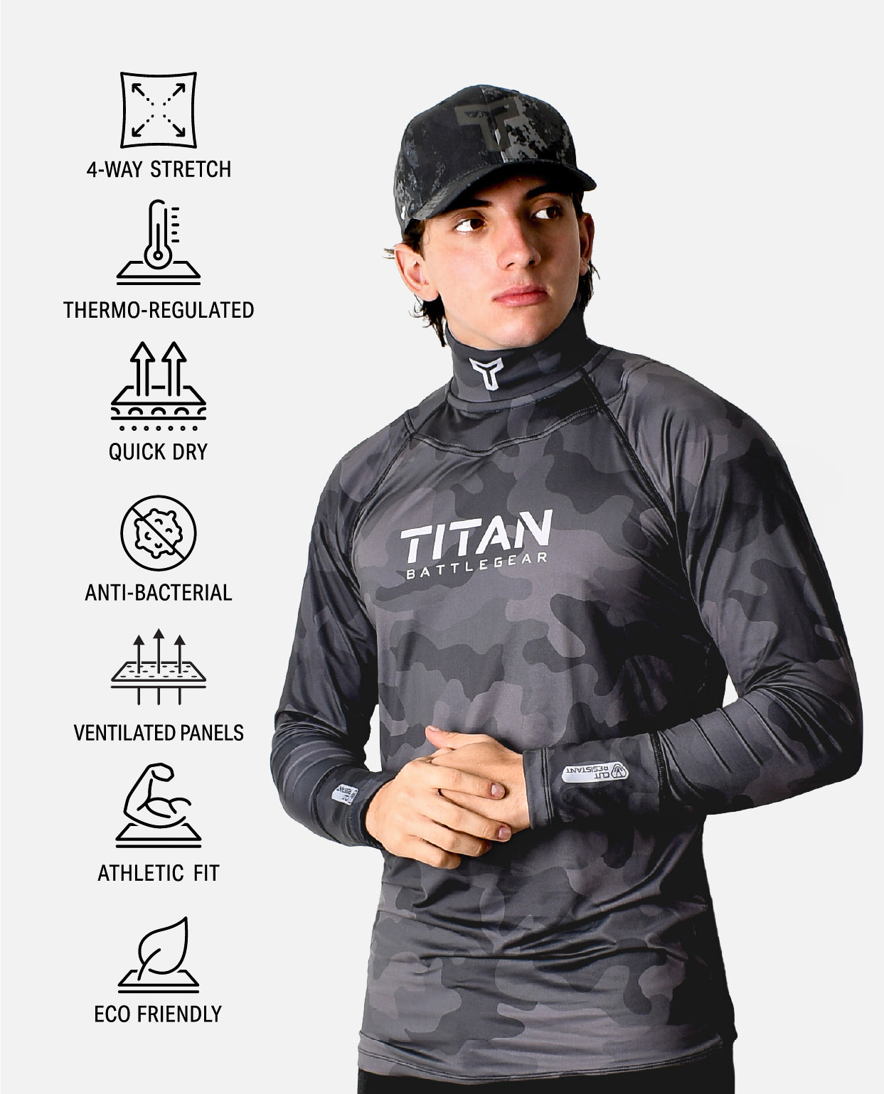 BG 2.0 LS NECK GUARD SHIRT - BLACKOUT CAMO