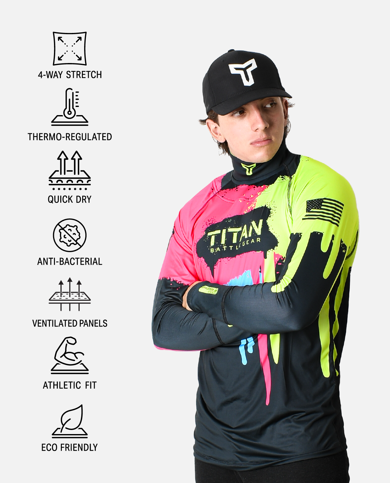 BG 2.0 LS VELCRO NECK GUARD SHIRT - NEON GRAFFITI