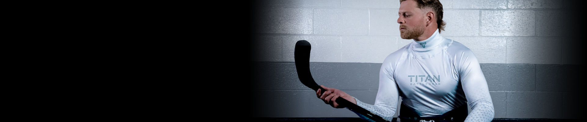 Hockey Player wearing a white neck guard Titan Battlegear