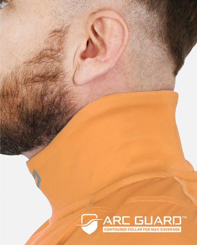 side view of a person wearing an titan battlegear neck guard shirt 